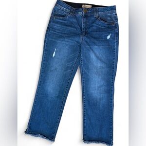 Democracy Ab Technology raw hem 12 stretch distressed jeans “slim straight”